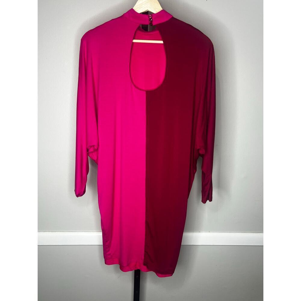 Trina Turk Colorblock Pink Burgundy Shift Dress Dolman Sleeve S - Picture 3 of 5